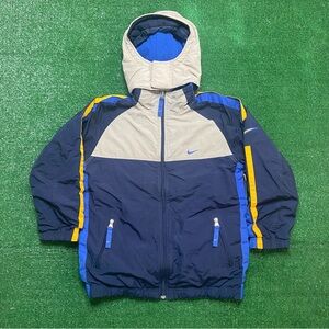 Nike Navy, Royal Blue & Gray Hooded Colorblock Jacket with Yellow Trim